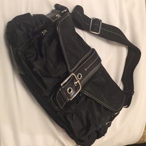 Coach-Black vinyl shoulder purse